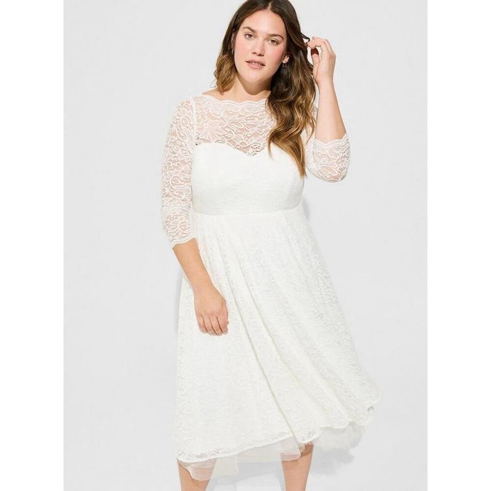 Torrid Ever After Something Blue Tag Ivory Lace Tea-Length Wedding Dress Size 12 - Picture 12 of 13